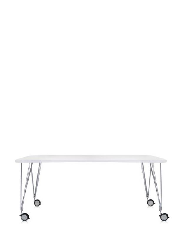 Weißer Max Tisch mit Rollen, 190x90cm, Kartell Mängelexemplar für Büro oder Konferenzraum.